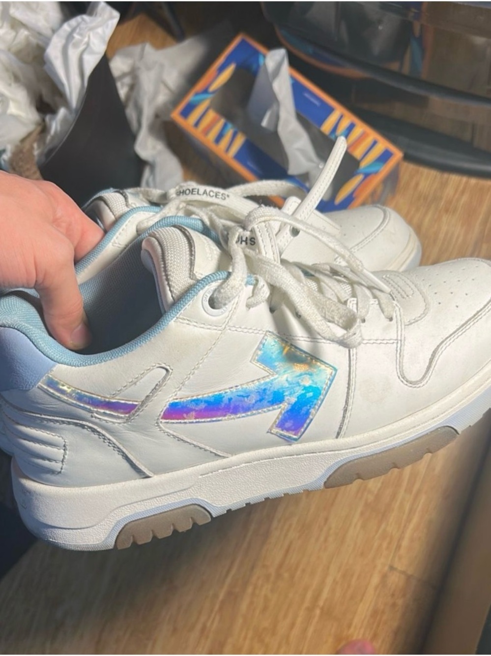 Off-White White Athletic Sneakers with Iridescent Arrow Accent